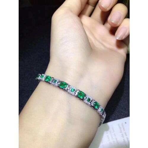 Natural green emerald Bracelet Natural gemstone Bracelet 925 silver bracelet Fashion delicate square pincushion Female jewelry