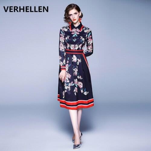 VERHELLEN High Quality Fashion Designer Runway Dresses 2020 Spring Womens Long Sleeve Floral Printed Casual Elegant Party Dress