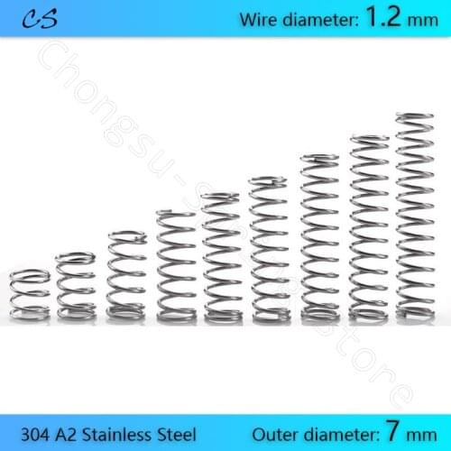 1.2mm Compression Spring 304 A2 Stainless Steel Springs Wire Dia 1.2mm Outer Dia 7mm Length 10 15 20 25 30 35 40 45 50mm