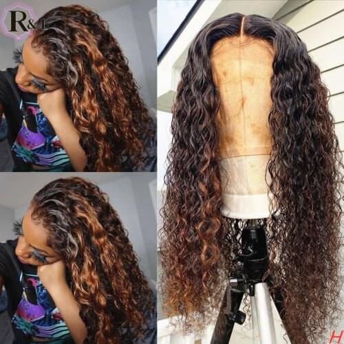 250% Density Curly Lace Front Human Hair Wigs Ombre Colored Brazilian Remy Hair 13X6 Lace Wig With Baby Hair RULINDA Middle Part