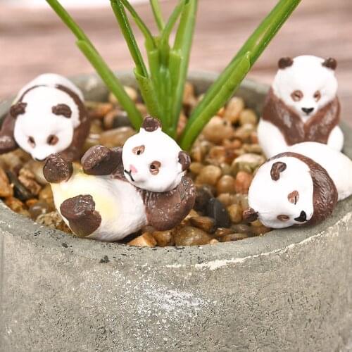 4 Pcs/Set Of Miniature Panda Moss Micro Landscape Glass Container Figurines Decoration Resin Funny Cute Baby Panda Decoration
