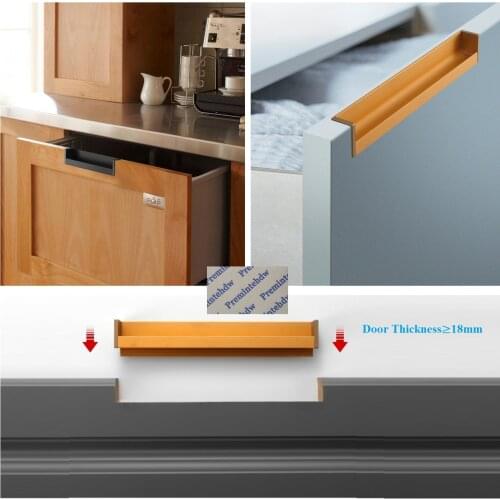 2Pcs/Lot Black Gold Aluminum Integral Built-in Finger Pull Insert Tongue Glue 18mm Door Edge DIY End Cover