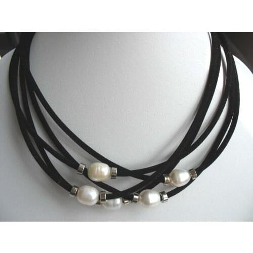 5PCS freshwater pearl white and black line 9-13mm 18inch necklace wholesale nature beads FPPJ