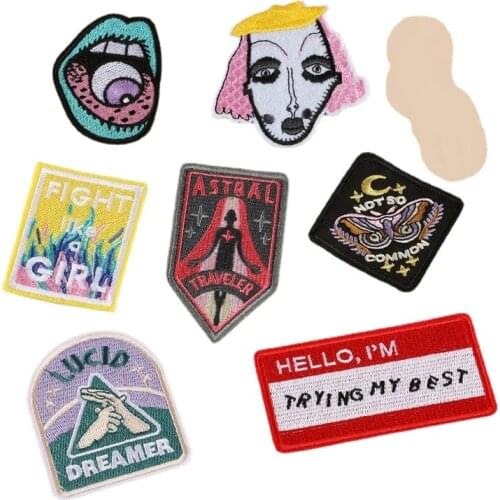 50pcs/lot Embroidery Patches Letter Girl Traveller Mouth Dreamer Clothing Decoration Accessories Diy Iron Heat Transfer Applique