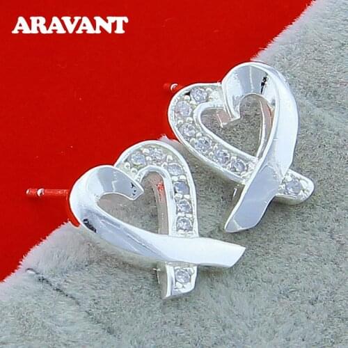 925 Silver Heart Stud Earrings For Women Wedding Jewelry Gifts