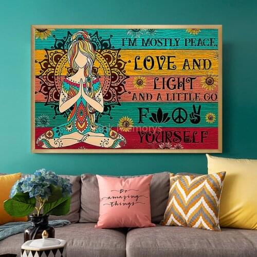 Hippie Yoga Diamond Painting 5D Peace of Love and Light Abstract Poster Diamond Embroidery Cross Stitch Mural Picture Home Decor