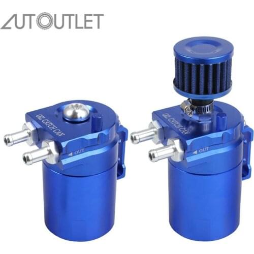 AUTOUTLET 300ML Aluminum Alloy for Racing Oil Catch Tank With Filter Fuel Tank Round Can for Reservoir Turbo For GM Blue
