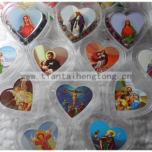 Free ship 20pcs/pack transparent plastic rosary box, heart box for 7mm bead rosary,gift box with icon picture on one cover