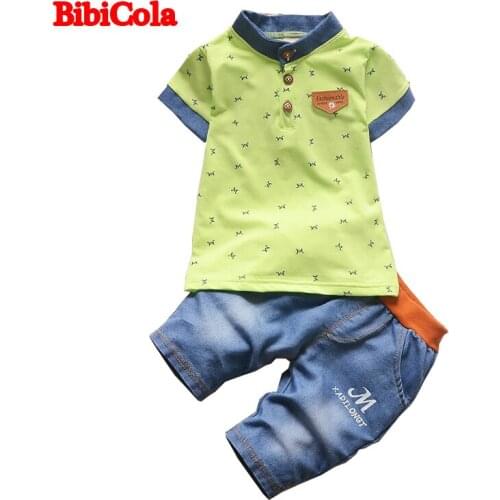 BibiCola 2017 summer baby boy clothes newborn baby boys letter print top t-shirt+pants 2pcs set kids cartoon fashion set