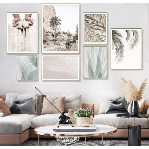 Bohemia Beige Palm Tree Leaves Nature Canvas Painting Trendy Poster Print Wall Art Pictures for Living Room Interior Home Decor