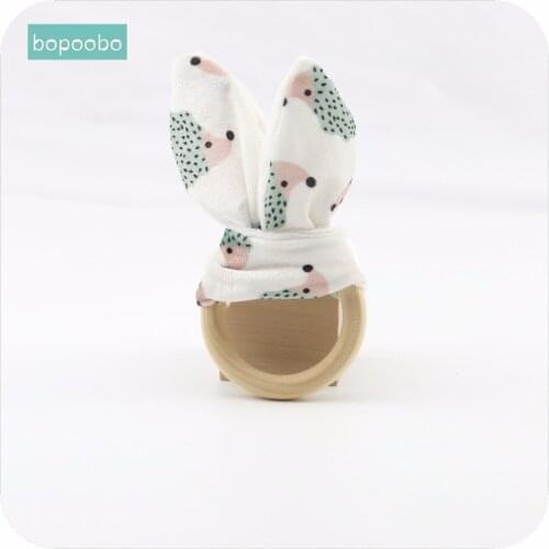 Bopoobo Baby Teether Accessories 1pc Bunny Ear 70mm Wood Circle Fabric Wooden Teething Training Newborns Can Chew Bracelets