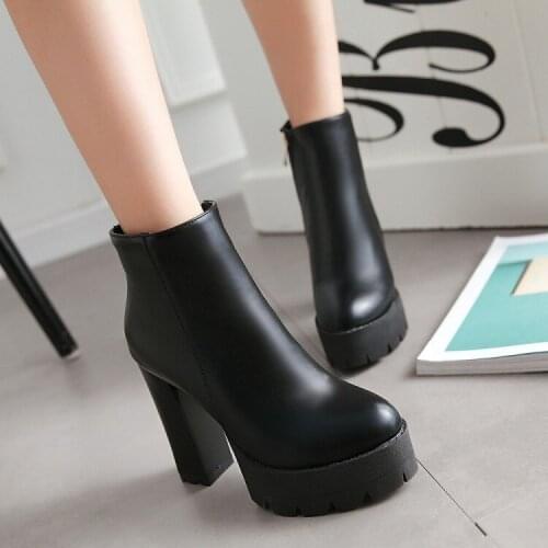 PXELENA Vintage Rome Women Motorcycle Biker Ankel Boots Square Chunky Block High Heels Platform Punk Rock Gothic Ankle Boots Hot