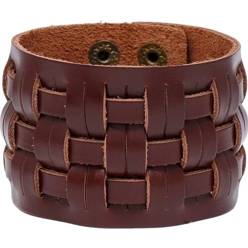 Jessingshow Handmade Genuine Leather Bracelets Brand Fashion Brown Punk Wide Cuff Bracelets & Bangle for Women Men Jewelry Gift