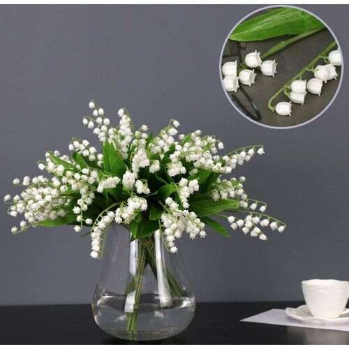 10 Branch White Artificial Lily of the Valley Flower Gift Silk Fake Flower DIY Lily Bouquet for Home Wedding Party Decor Flore