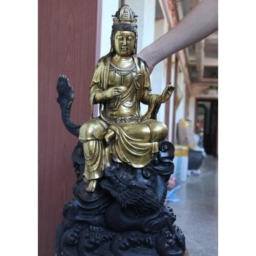 Fast shipping USPS to USA S1002 26 Buddhism Bronze Copper Ride dragon Kwan-yin Guanyin Bodhisattva buddha Statue