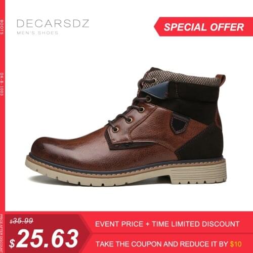DECARSDZ Autumn Boots Men Shoes 2021 Fashion Casual Shoes Men Comfy Lace-up New High Quality Leather Casual Boots Mens Boots