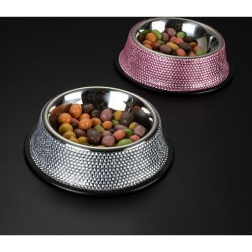 Pet bowl dog food feeder stainless steel pet drinking tray diamond dog bowl cat dog puppies feeding supplies puppy accessories