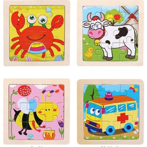 Children Montessori Toys Wooden Jigsaw For Kids 2 to 4 3D Wooden Puzzles Educational Cartoon Animals Early Learning Game