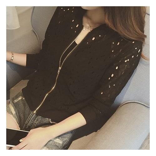 Womens plus size spring and autumn jacket thinner lace cardigan jacket long-sleeved small jacket