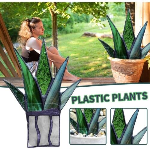 Artificial Realistic Mini Agave Acrylic Aloe Plants Indoor Potted Tropical Fake Plant Bonsai Office Hotel Balcony Home Deco