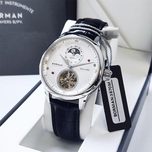 BORMAN Classic Men Moon Phase Mechanical Watch 316LStainless Steel Case Automatic Watch Sapphire Glass Waterproof 50M Watches
