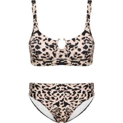 2Pcs Leopard Print Lingerie Set Womens High Waist Bikini Swimsuit Padded Push Up Bra Top with Bikini Bottoms Female Summer Hot