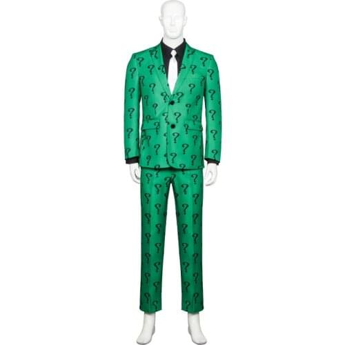 Takerlama The Riddler Costume The Dark Knight Joker Coat Shirt Pants Tite Adult Men Green Suits Halloween Party Fancy Cosplay