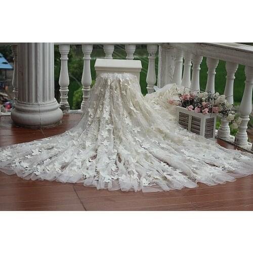 Embroidery Lace Fabric,lovely dimensional flowers cloth Wedding Bridal Lace Home Curtains Decor Lace Trim