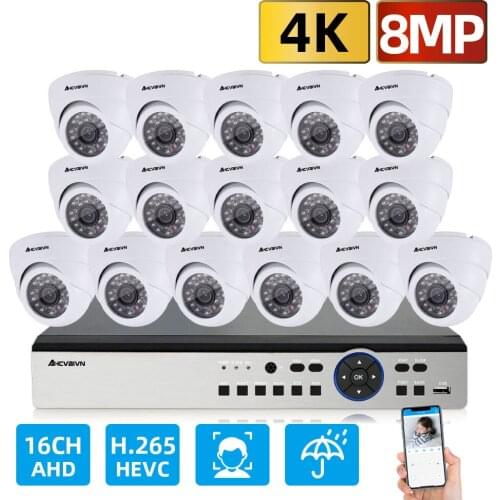 16CH Surveillance System 16*8MP Outdoor Security Dome Camera 16CH CCTV 4K DVR Kit Video Surveillance iPhone Android Remote View