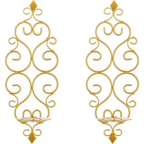 LUDA 2PCS Iron Candle Sconce Holder Hanging Wall Mounted Pillar Decor for Bedroom Dining Room Living Room Bathroom Gold