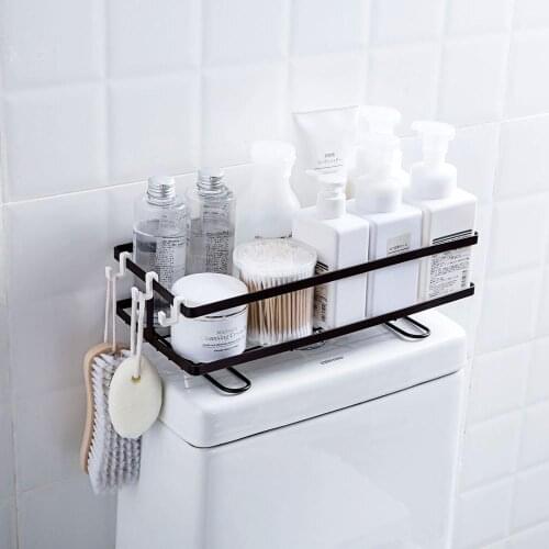 Metal Over Toilet Shelf Bathroom Shampoo Shower Gel Organizer With Hooks Washroom WC Hollow Draining Racks
