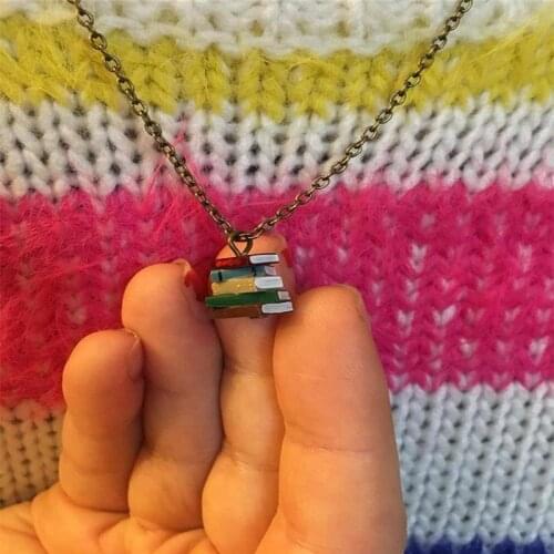 Miniature Stack of Book Necklace/earring Librarian Teacher Jewelry Reading Gift ‘Cozy Reading’ Pile of Books Necklace IO34-48DD