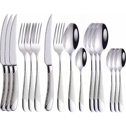 16pcs Set Stainless Steel Cutlery Set 18/10 Spoon Fork Knife Tableware Set Silver Dinnerware Set Kitchen High Quality Flatware