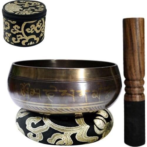 Tibetan Singing Bowl Set with New Dual-End Stroker Cushion Handcrafted in Nepal for Meditation Healing and Mindfulness