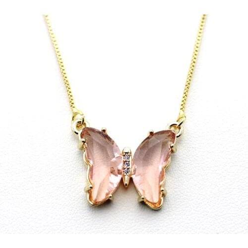 New AAA Cubic Zircon elegant crystal butterfly bilateral Necklace Gift lady simple style candy color insect Earrings sweet