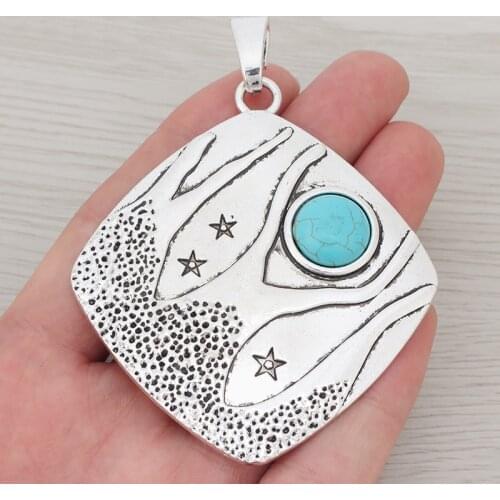 2 x Silver Plated Large Tree Stars With Faux Turquoise Stone Charms Pendants Fit Necklace Jewelry Making Findings 85x66mm