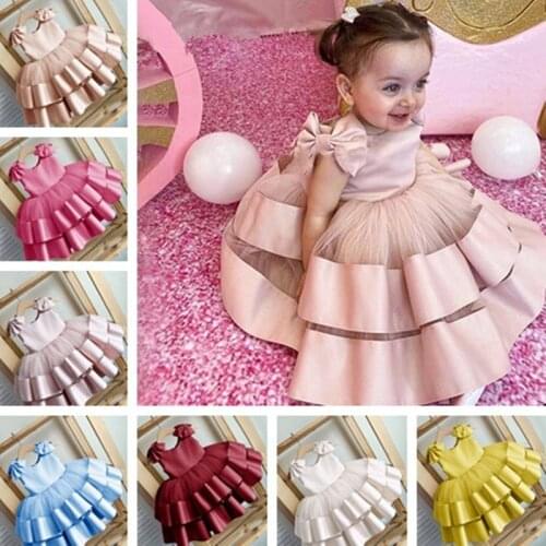 Real Image Puffy Flower Girl Dresses for Wedding Layers Satin Bow Kids Princess Dress Bow Shoulder Kids First Communion Dresses