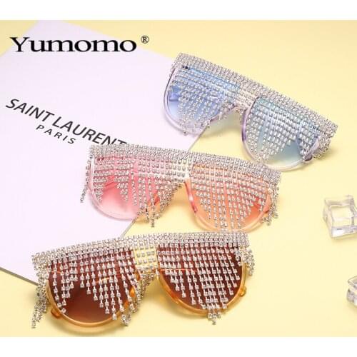 Tassel Diamond Oversize Luxury Sunglasses Women 2021 Brand Designer Rhinestone Eyewear Oval Sun Glasses UV400 Shades For Female