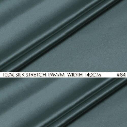 Silk stretch satin 140 cm, width 19momme Silk Supplier Free Shipping Sale Per Meter Deep Gray Blue NO 84