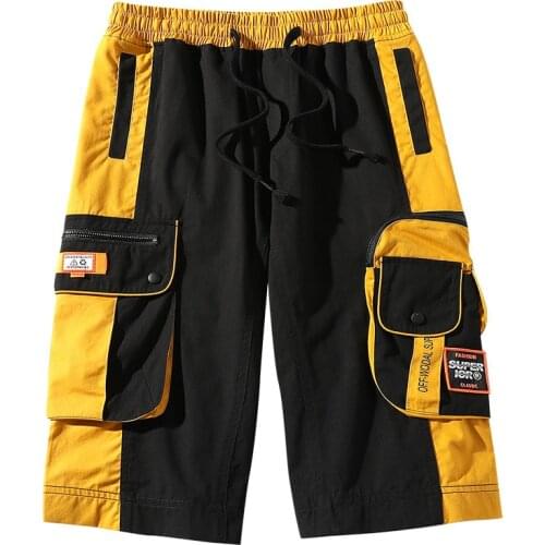 Fashion Men Casual Shorts Cotton Clothing Zipper Mulit-pocket Letter Printed Straight Shorts Men Summer Streetwear Black Shorts