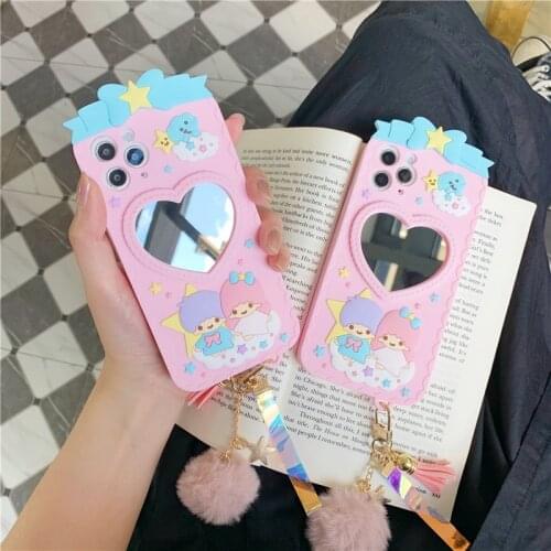 Cute Cartoon Lover Mirror TPU Pendant Cases For iPhone 6 6s 7 8 Plus X XR XS 11 12 Mini Pro Max Matte Silicone Soft Rubber Cover