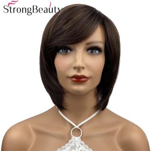 StrongBeauty Short Brown Wigs Women Capless Heat Resistant Hair Synthetic Wig