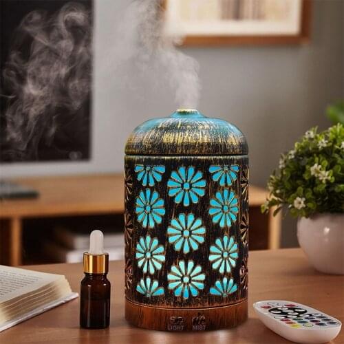 200ml Air Humidifier Iron Metal Ultrasonic Mist Maker Aroma Essential with 7 Color Light Diffuser Aromatherapy Oil Diffuser