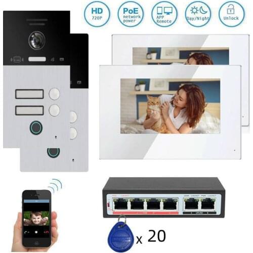 WIFI 720P Video Intercom Door Phone System RFIC Fingerprint Camera Doorbell TUYA App Remote Unlock 1 2 3 Apartment 7" Screen
