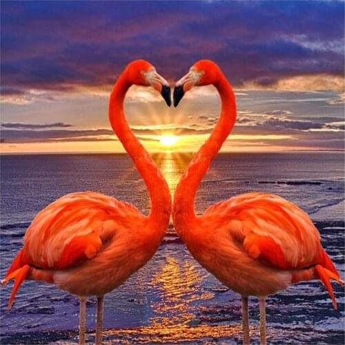Yumeart Diamond Painting by Number Flamingo Lover Diamond Embroidery Sea Sunset Scenery Handmade Diamond Mosaic Couple Love Gift