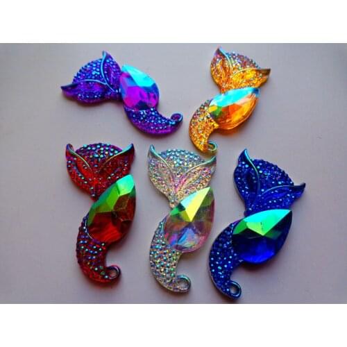 ZBROH Mixed colour Sew on Resin crystal fox shape 40*20mm flatback rhinestones accessory gemstone strass 30pcs/bag
