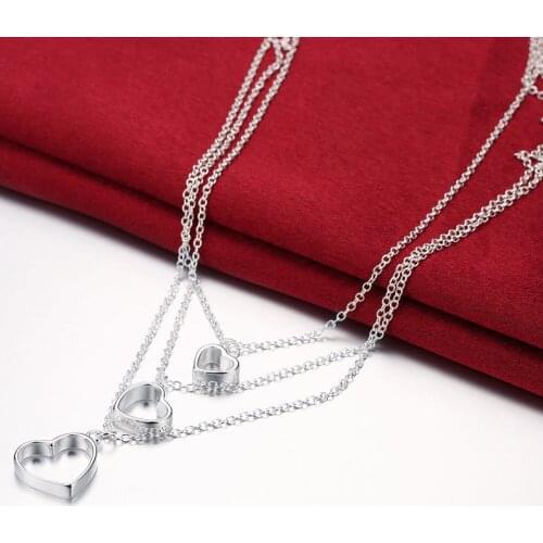 Classic romantic Love Heart chain 925 Sterling Silver Necklaces for women Charm Jewelry fashion Party wedding Christmas Gift