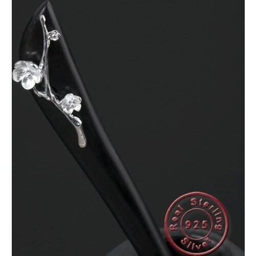 Amxiu Handmade Sandalwood Hairpins 925 Sterling Silver Plum Flower Hair Sticks Hair Accessories For Women Girl Long Hair Jewelry
