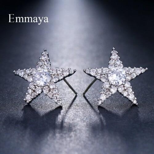 Emmaya Classic Five Pointed Star Clear Cubic Zircon Crystal Unique Design Elegant Female Stud Earrings for Women Wedding Gift