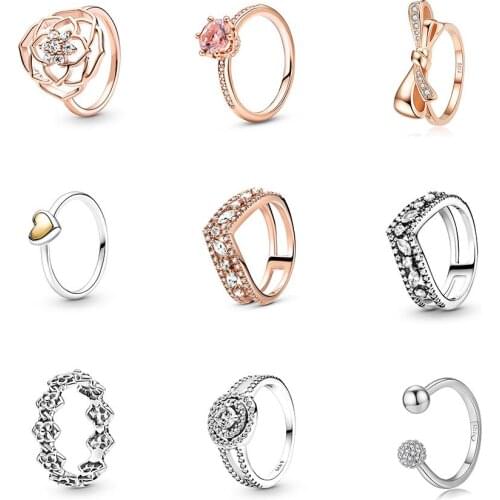 925 Sterling Silver Rings For Women Diy Big Rose Gold Surround Flower Rose Gold Crown Round Ring For Women Wedding Party Jewelry